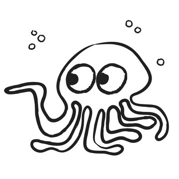 doodle octopus in water, illustration icon