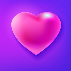 Pink glossy heart at purple background