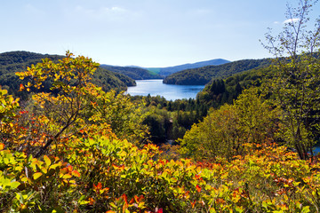 Beautiful viewpoint in Plitvice national park in Croatia in autumn