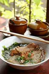 Rice noodle soup with stewed chicken and chinese herbs