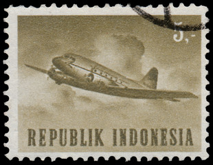 Stamp printed in Indonesia shows plane