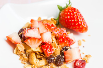 Homemade granola and yogurt breakfast health food