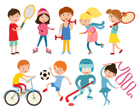 Young kids portsmens isolated on white vector illustration