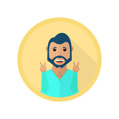 happy smiling man showing peace sign.