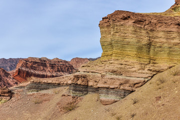 Layered rock formations in the Quebrada de las Conchas, Argentin