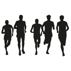 Fototapeta premium Set of runners silhouettes. Running men. Front view,