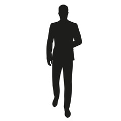 Walking man vector silhouette. Businessman in suit