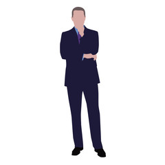 Businessman thinking, vector drawing. Man in dark suit standing
