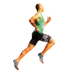 Fototapeta na wymiar Running man, geometrical vector silhouette