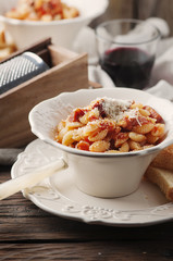 Sardinian traditional pasta malloreddus with sausage