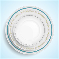An illustration of three white plates stacked on top of each other. Overhead view