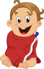 Obraz premium cute baby boy wrapped in bath towel