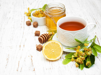 cup of herbal tea with linden flowers