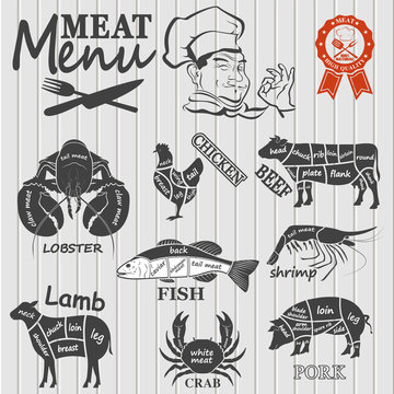 Set of butcher shop labels and design elementsn