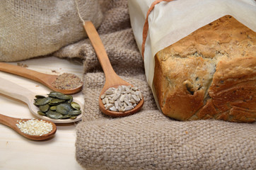 Fototapeta na wymiar Bread with Healthy Seeds