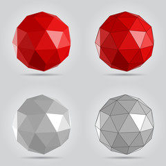 Red and grey low poly abstract sphere vector illustration