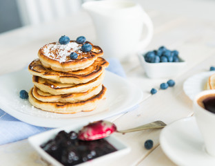 pancakes with blueberry and jam
