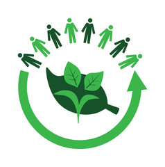 Vector image of an arrow and people circling leaves