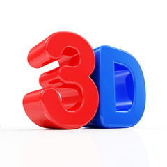 3D Symbol in Red and Blue Color isolated on white background