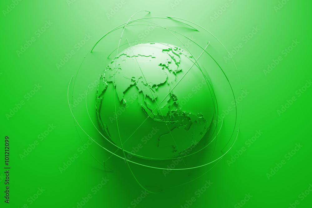 Poster monochrome abstract background with earth globe, continets are with countries randomly extruded, arc
