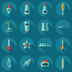 Flat concept, set modern design with shadow manicure