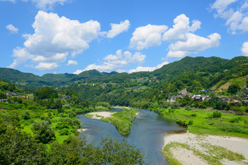 Fototapeta na wymiar Landscape of along the Tenryu river in Nagano, Japan