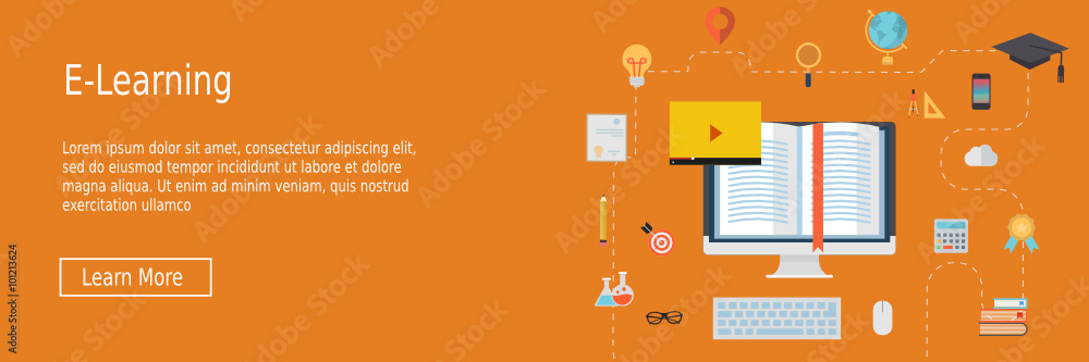 Aufkleber elearning - flat design concept for website - web banner or header vector