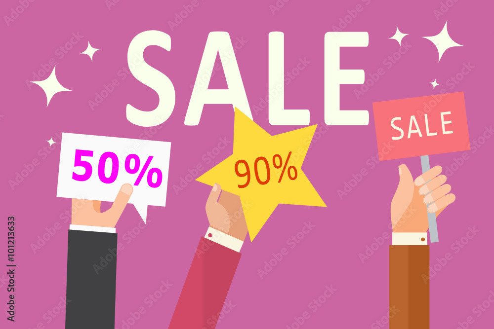 Poster sale - flat design concept for website template - web banner or header vector