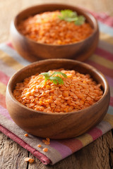 raw healthy red lentils in bowl