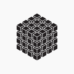 Cube, geometric element, vector illustration, black and white, un-expanded shapes