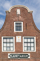 Front facade of Eise Eisinga planetarium house in Franeker, Friesland, Netherlands