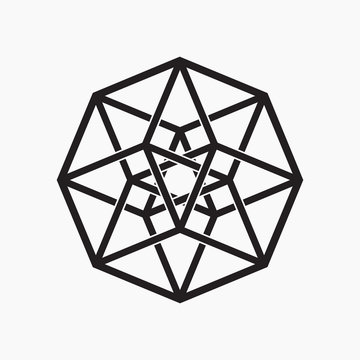 Hypercube, geometric element, black and white, vector illustration