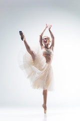 The silhouette of ballerina on white background
