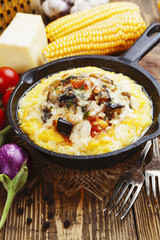 Polenta baked with vegetables and cheese