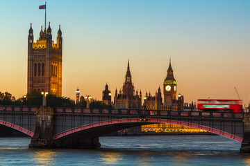Fototapeta na wymiar London, Big Ben and Houses of Parliament at dusk