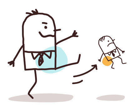 cartoon big boss kicking out a small employee