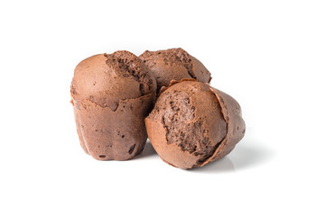 chocolate muffins with raisins isolated on white background
