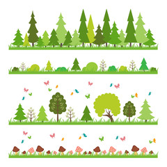 composition of green wood on white background flat style trees