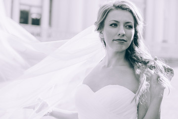 Fototapeta premium Portrait of the young beautiful bride with a veil