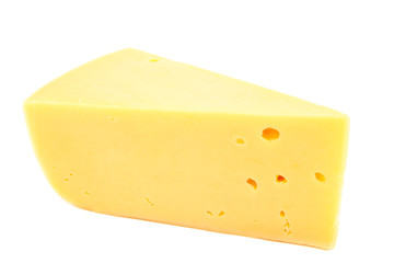 Piece of cheese on a white background.