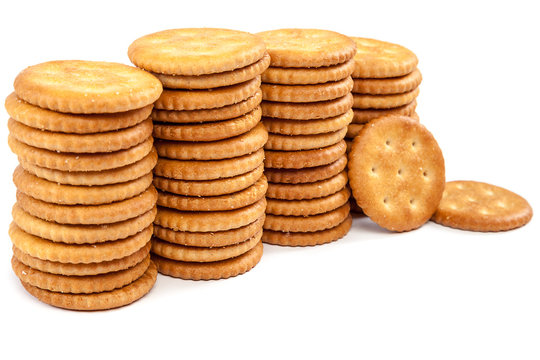 Stack crackers on white background.