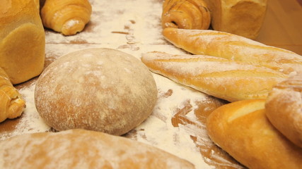 fresh bread at the bakery immediately after baking