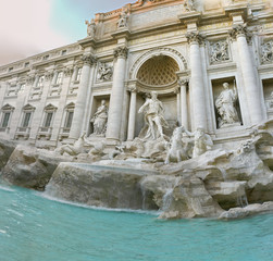 Fototapeta na wymiar Panoramica Fontana di Trevi Roma Italia