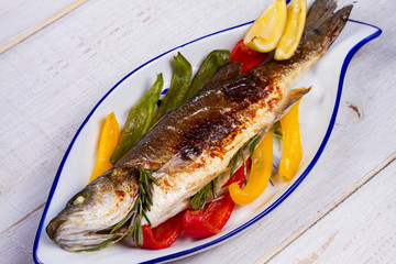 Seabuss with Vegetables, Lemon and Rosemary