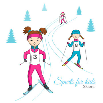 Sports for kids. Skiers.