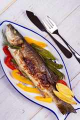 Seabuss with Vegetables, Lemon and Rosemary