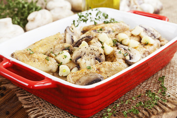Chicken wings baked with mushrooms
