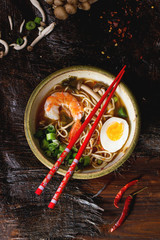 Asian soup ramen with shrimp