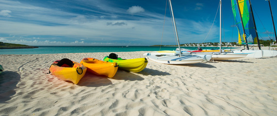 Kayaks in Barnes Bay, Anguilla Island - obrazy, fototapety, plakaty