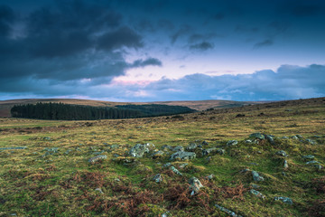 Dramatic clouds over wild landscape in Devon, UK